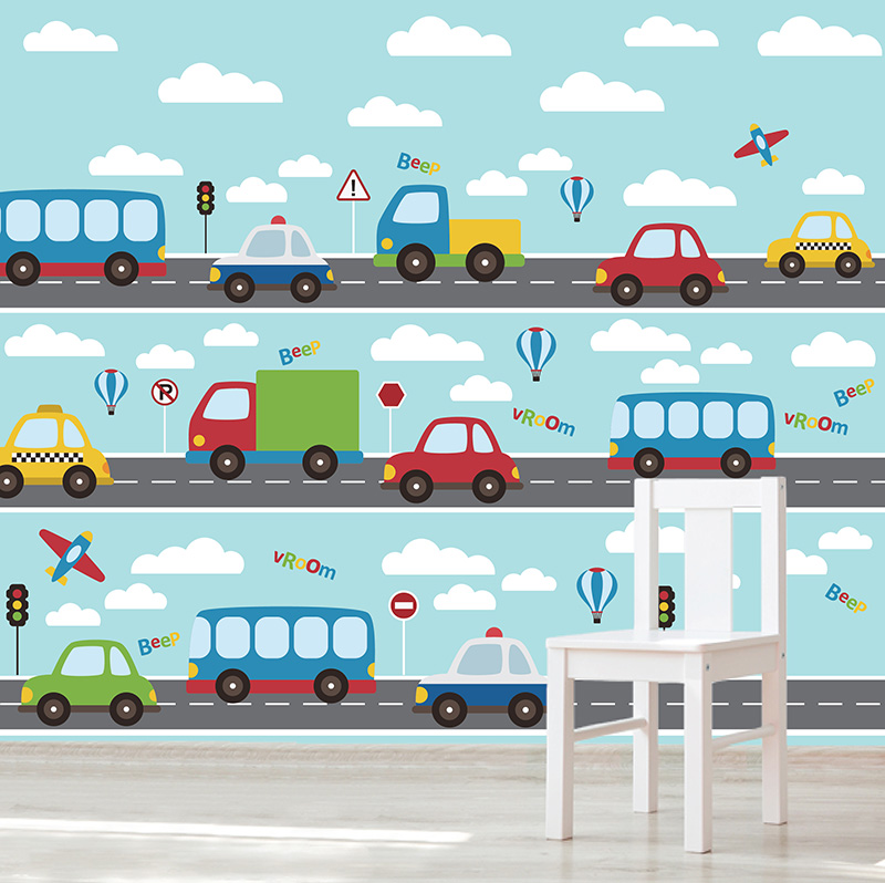 Foto tapeta Autobus, taksi i kamion na putu na zidu